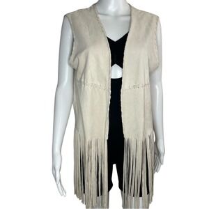Fornia Beige Fringe Faux Suede Vest Large